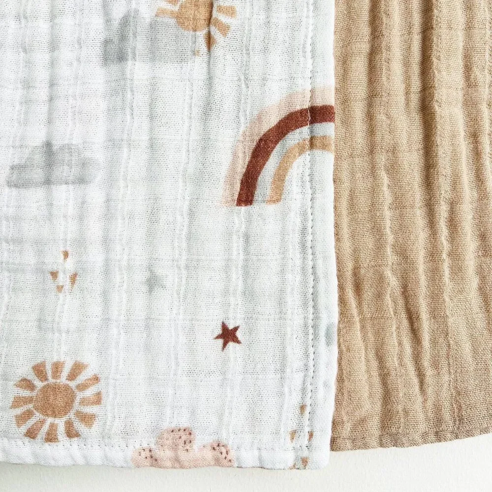 KIDS Organic Muslin Cotton Bathrobe - Reversible Rainbow